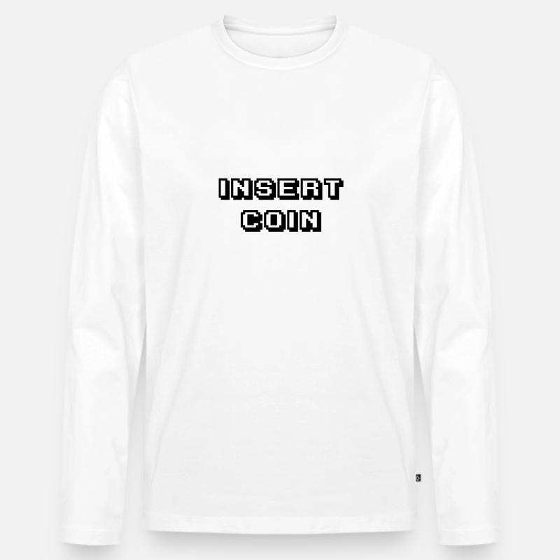 Arcade Insert Coin schwarz - Männer Premium Bio Langarmshirt - Weiß