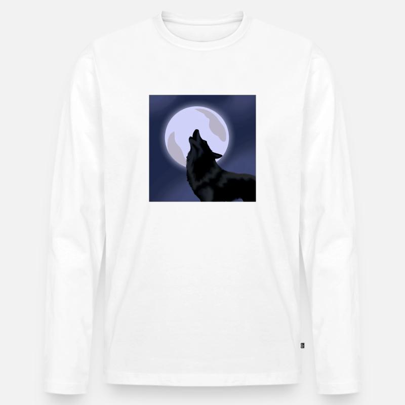 Wolf mit Mond - Männer Premium Bio Langarmshirt - Weiß