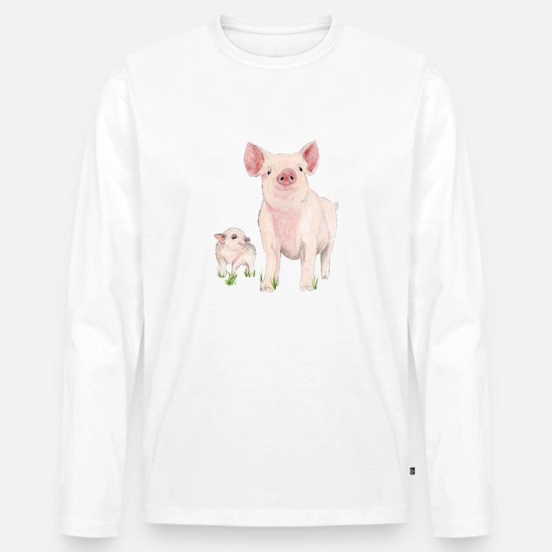 Schwein mit Ferkel - Männer Premium Bio Langarmshirt - Weiß