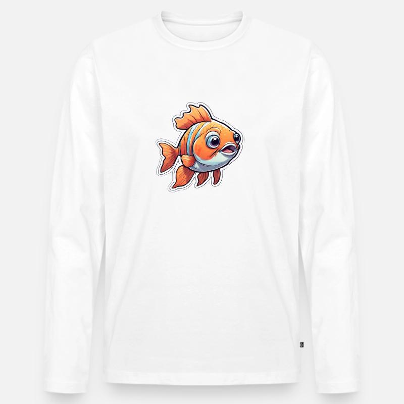 Neugieriger Oranger Goldfisch - Männer Premium Bio Langarmshirt - Weiß