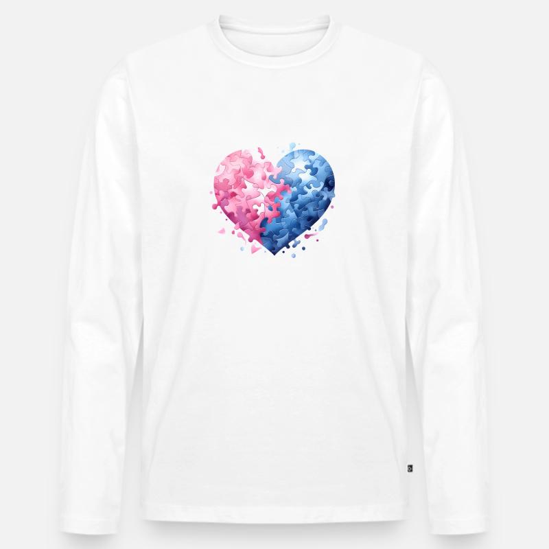 Harmonie-Herz Puzzle - Männer Premium Bio Langarmshirt - Weiß