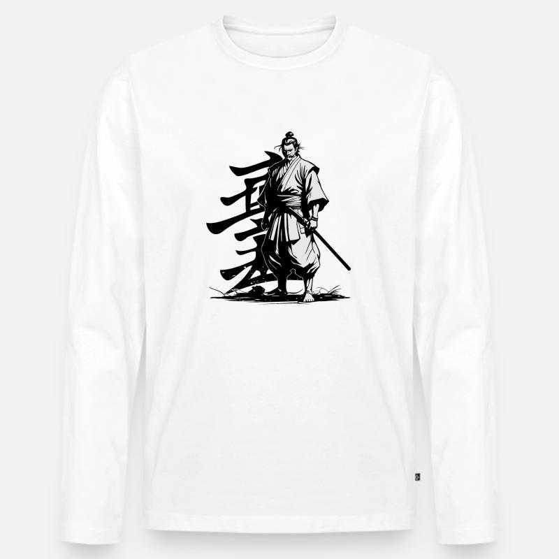 SAMURAI-KRIEGER - Männer Premium Bio Langarmshirt - Weiß
