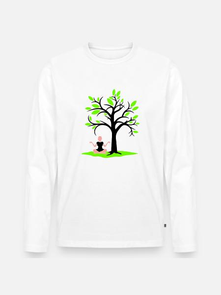 Meditasjon under treet skog trance kvinne mediterer - Premium økologisk langermet T-skjorte for menn - hvit