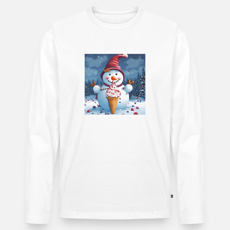 Schneemann mit Eis - Männer Premium Bio Langarmshirt - Weiß