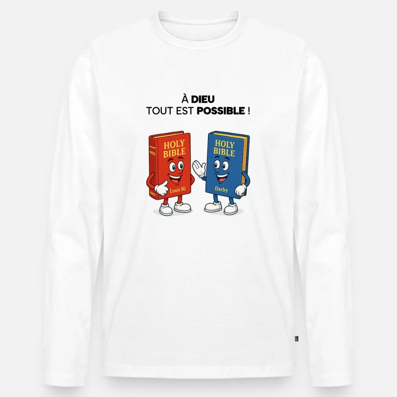 Bibel T-Shirt - Männer Premium Bio Langarmshirt - Weiß