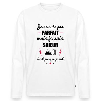 pas parfait mais skieur, cadeau ski - T-shirt manches longues Premium bio Homme - blanc - Devant - Nico (187cm)