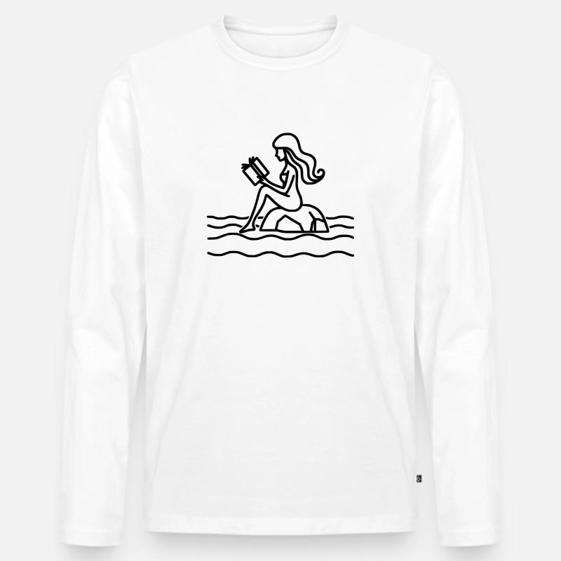 Meerjungfrau liest ein Buch - Männer Premium Bio Langarmshirt - Weiß