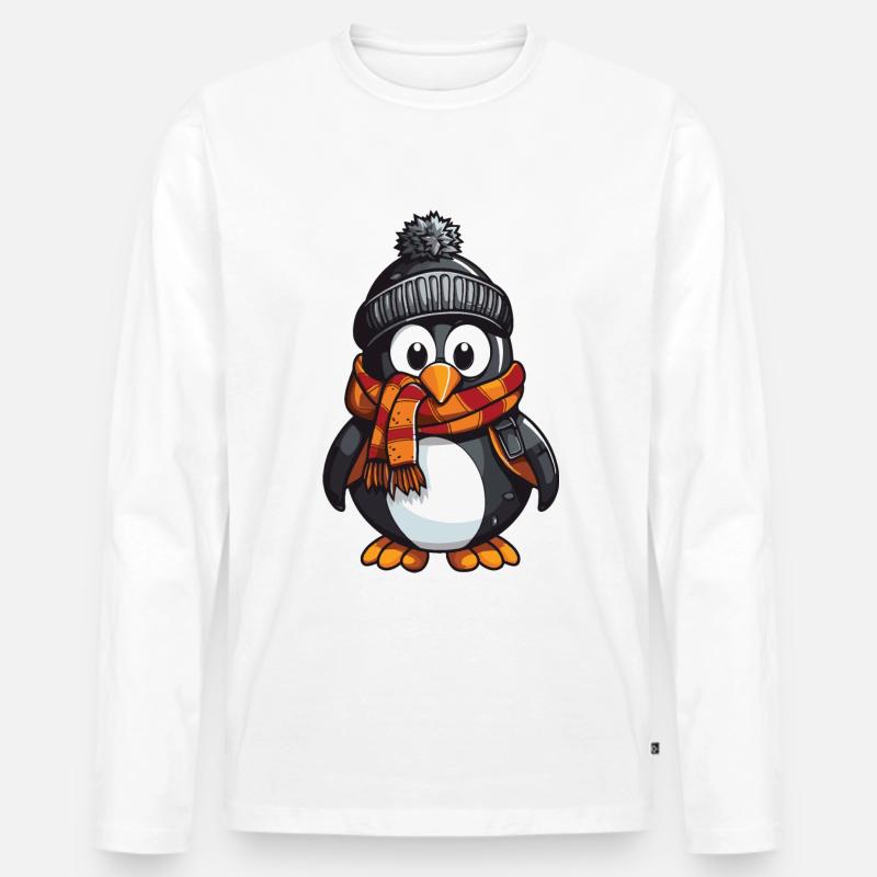 Pinguin Winter Comic - Männer Premium Bio Langarmshirt - Weiß