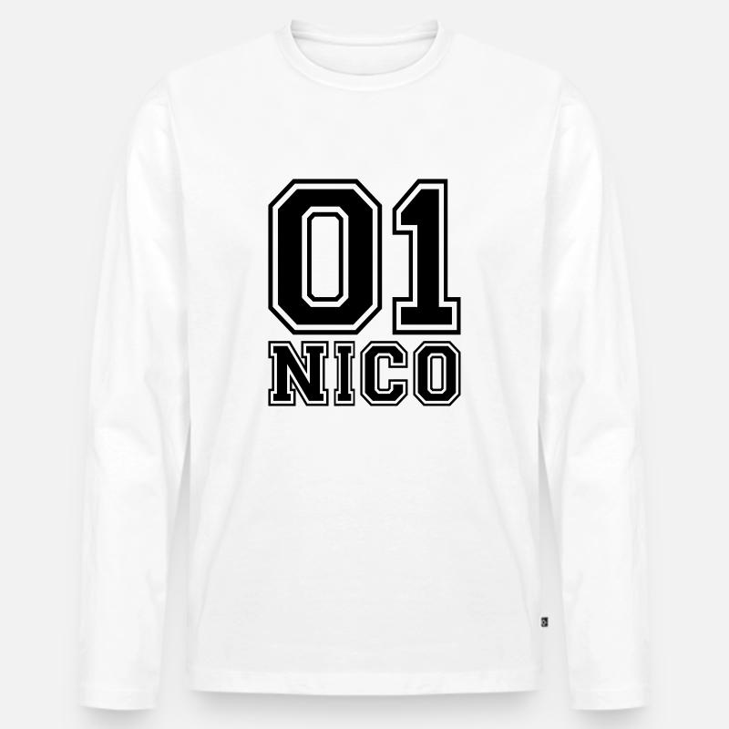 Nico - Name - Männer Premium Bio Langarmshirt - Weiß