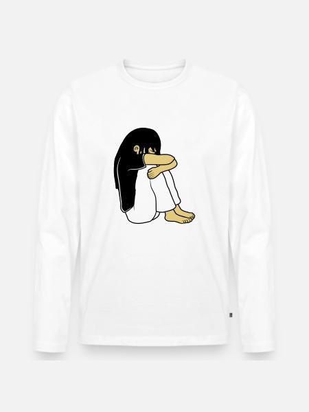 Trauriges Sitzendes Mädchen - Männer Premium Bio Langarmshirt - Weiß