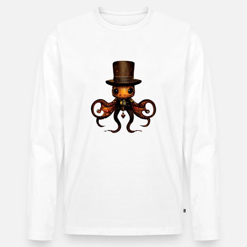 Krake - Männer Premium Bio Langarmshirt - Weiß