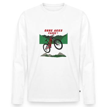 Mountain Bike Fahrrad, Warum ich ohne Akku fahre? - Männer Premium Bio Langarmshirt - Weiß - Vorne - Nico (187cm)