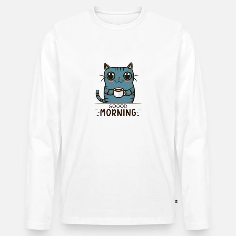 Kaffe Katze am Morgen - Männer Premium Bio Langarmshirt - Weiß