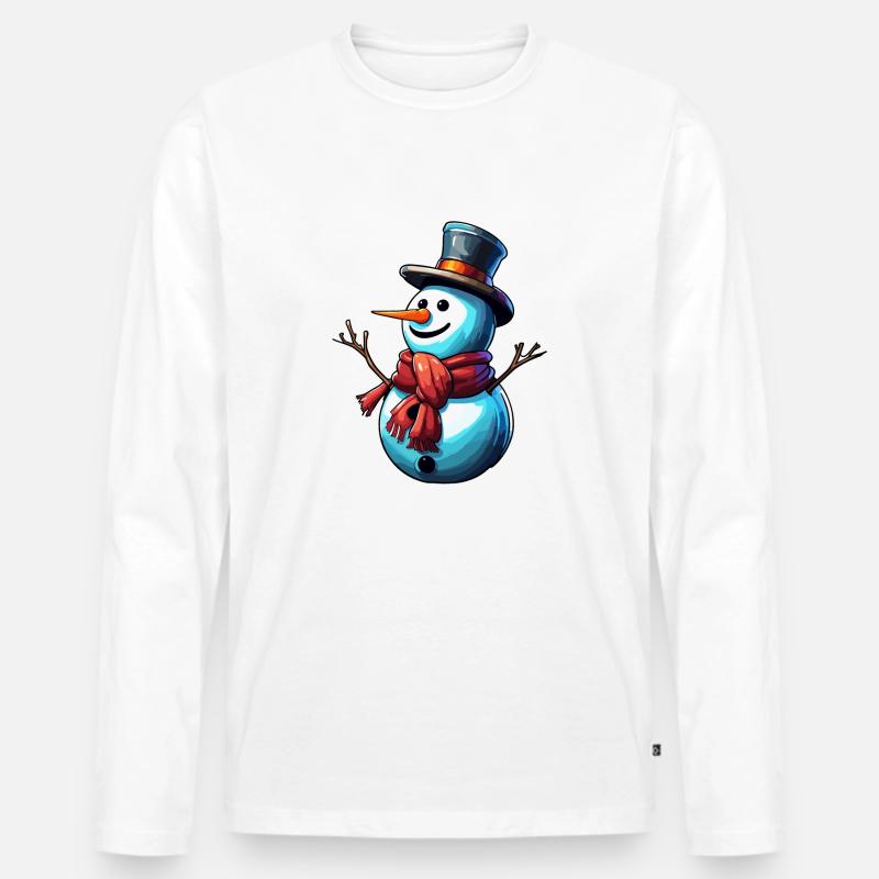 Schneemann / Winter / Schnee / Comic / kalt - Männer Premium Bio Langarmshirt - Weiß