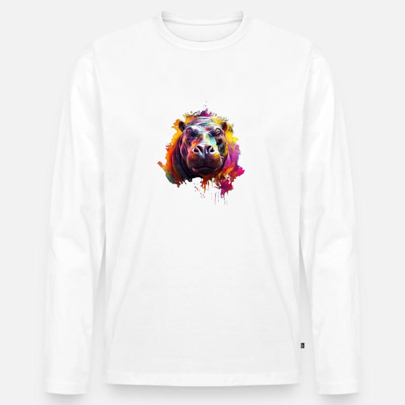 farbenfrohes Nilpferd - Männer Premium Bio Langarmshirt - Weiß