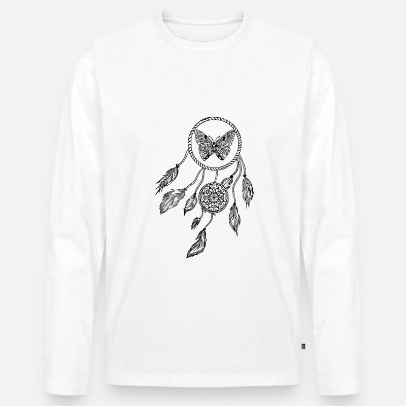 Traumfänger Schmetterling Federn Geschenkidee - Männer Premium Bio Langarmshirt - Weiß