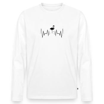 Silhouette de flamant rose à battement de cœur - T-shirt manches longues Premium bio Homme - blanc - Devant - Nico (187cm)