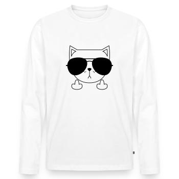Cute Cat Icon | Sunglasses | Middle Finger - Männer Premium Bio Langarmshirt - Weiß - Vorne - Nico (187cm)