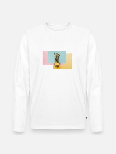 Bunte Ananas / Geschenk Idee - Männer Premium Bio Langarmshirt - Weiß