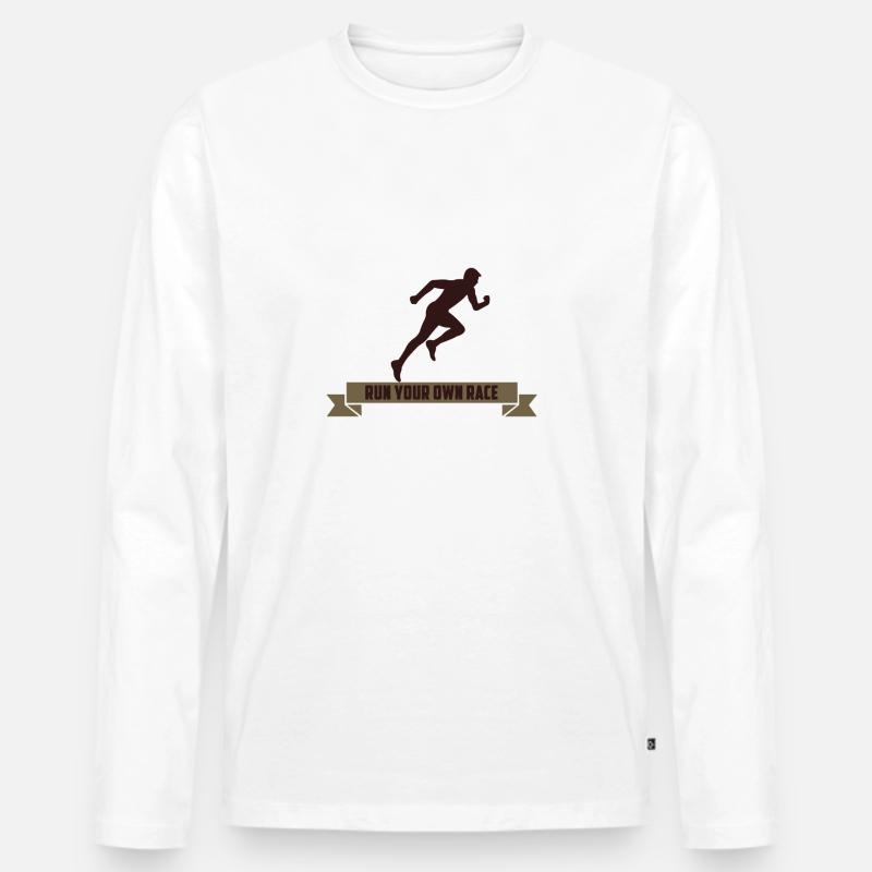 RUN YOUR OWN RACE - Männer Premium Bio Langarmshirt - Weiß
