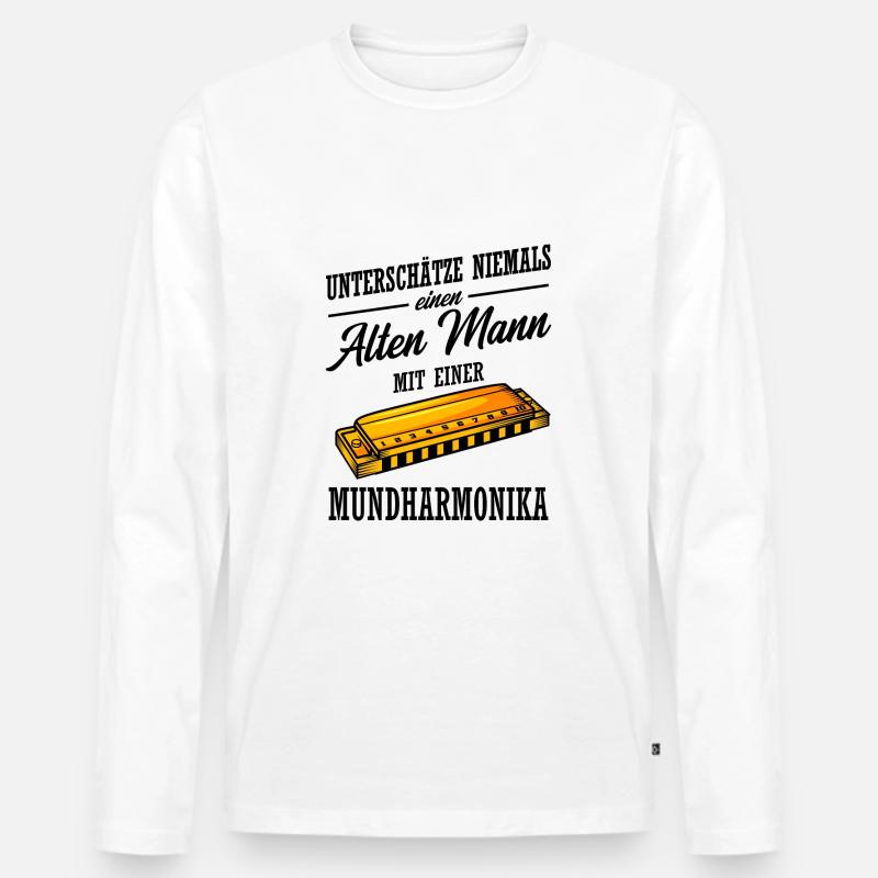 Mundharmonika Geschenk - Männer Premium Bio Langarmshirt - Weiß