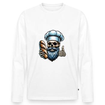 Skull mit Bäckermütze und Brot - Männer Premium Bio Langarmshirt - Weiß - Vorne - Nico (187cm)