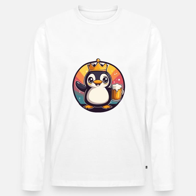 Pinguin Bier Comic - Männer Premium Bio Langarmshirt - Weiß