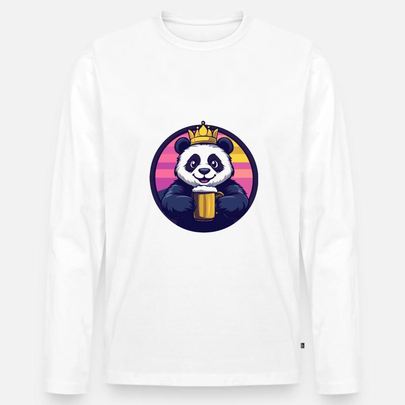 Panda Bier Comic - Männer Premium Bio Langarmshirt - Weiß