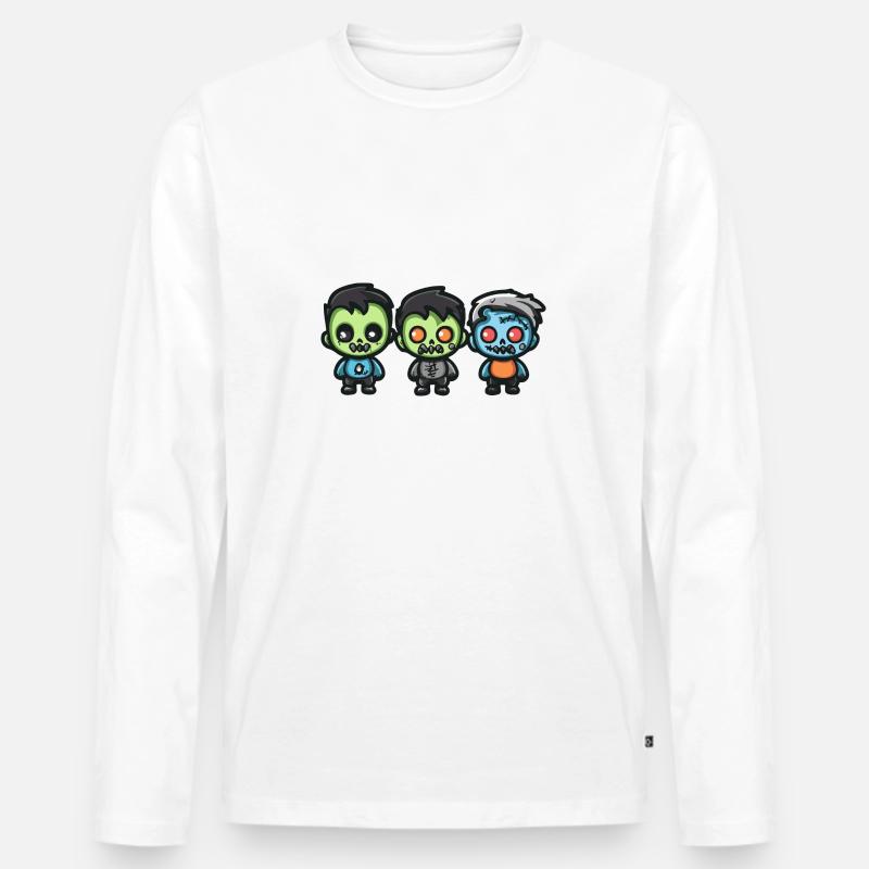 Zombies Halloween Niedlich Comic - Männer Premium Bio Langarmshirt - Weiß