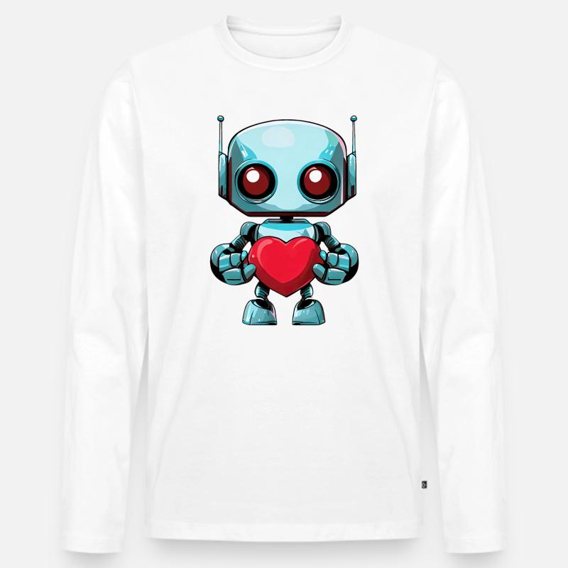 Roboter mit Herz - Männer Premium Bio Langarmshirt - Weiß