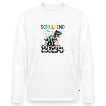 Schulkino t Rex Dino 2024 Einschulung Jungen - Männer Premium Bio Langarmshirt - Weiß - Vorne - Nico (187cm)