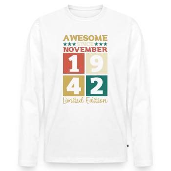 November born 1942 80th birthday present - Men's Premium Organic Long Sleeve Shirt - white - Front - Nico (187cm)