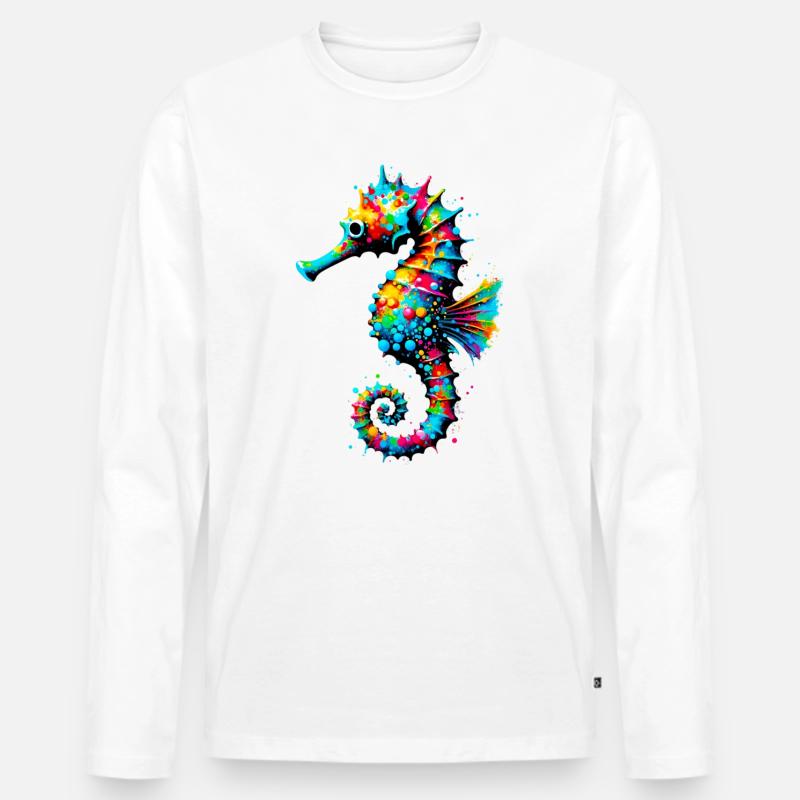 Seepferdchen - Männer Premium Bio Langarmshirt - Weiß