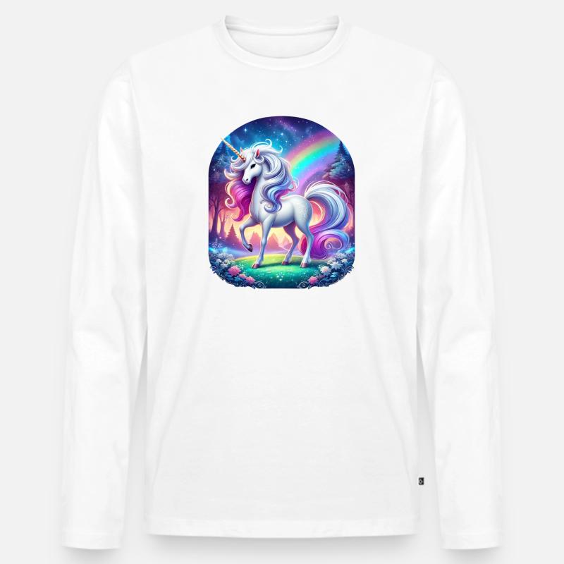 Regenbogen-Einhorn im Waldtraum - Männer Premium Bio Langarmshirt - Weiß