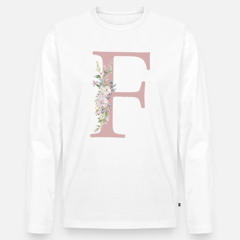 F Monogramm, Floral, personalisierbar - Männer Premium Bio Langarmshirt - Weiß