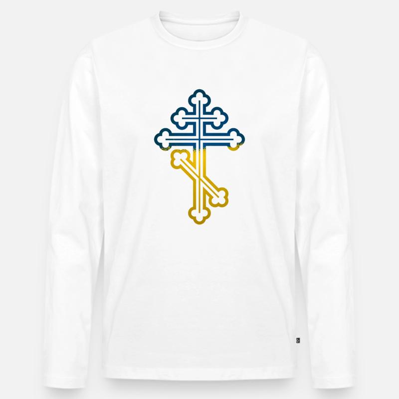 Ukrainisches Orthodoxes Kreuz - Männer Premium Bio Langarmshirt - Weiß