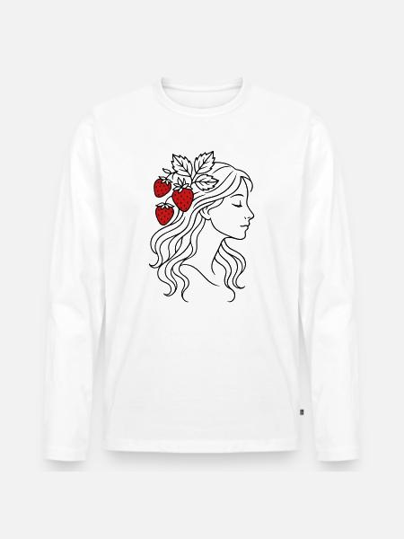 Frau mit Erdbeeren Erdbeermädchen - Männer Premium Bio Langarmshirt - Weiß