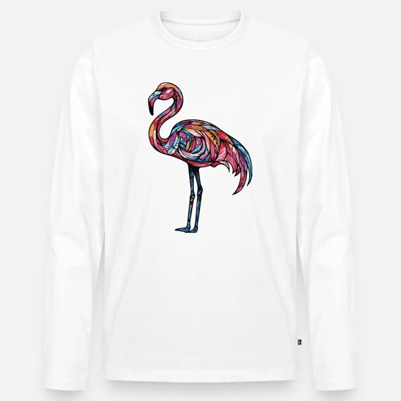 Flamingo Bunt - Männer Premium Bio Langarmshirt - Weiß