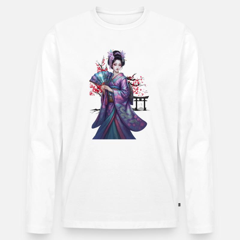 Schöne Geisha | Endgültige Revision | Extrablatt - Männer Premium Bio Langarmshirt - Weiß