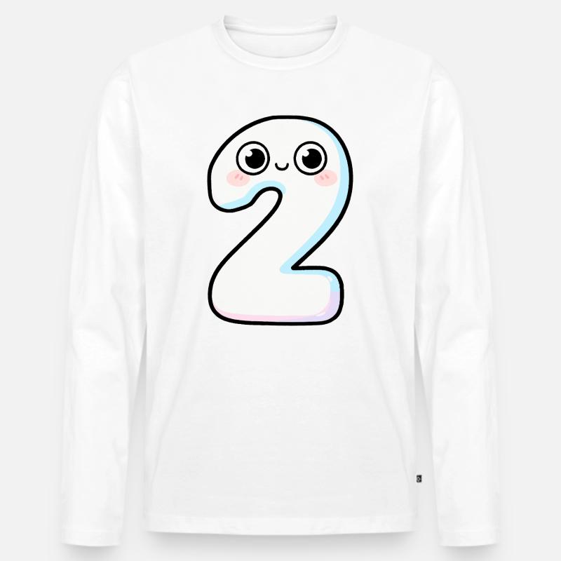 Nummer 2 Kawaii Pastel lächelt - Männer Premium Bio Langarmshirt - Weiß