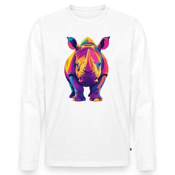 Farbenfroher Rhino Pop Art buntes Nashorn Motiv - Männer Premium Bio Langarmshirt - Weiß - Vorne - Nico (187cm)