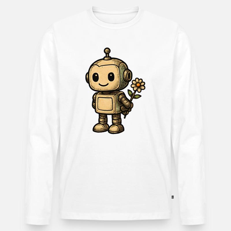 Robot mit Blume - Männer Premium Bio Langarmshirt - Weiß