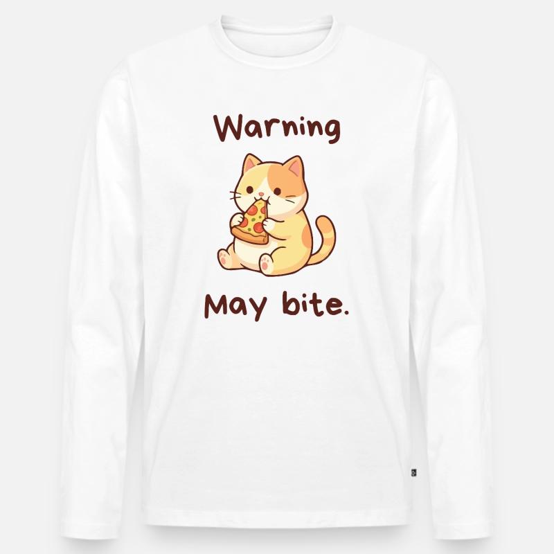 Warning May Bite - Kawaii Pizza Cat - Männer Premium Bio Langarmshirt - Weiß