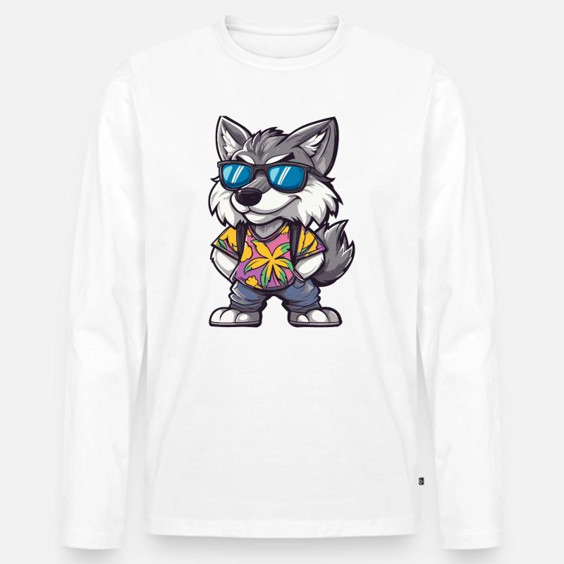 Wolf Comic Urlaub - Männer Premium Bio Langarmshirt - Weiß