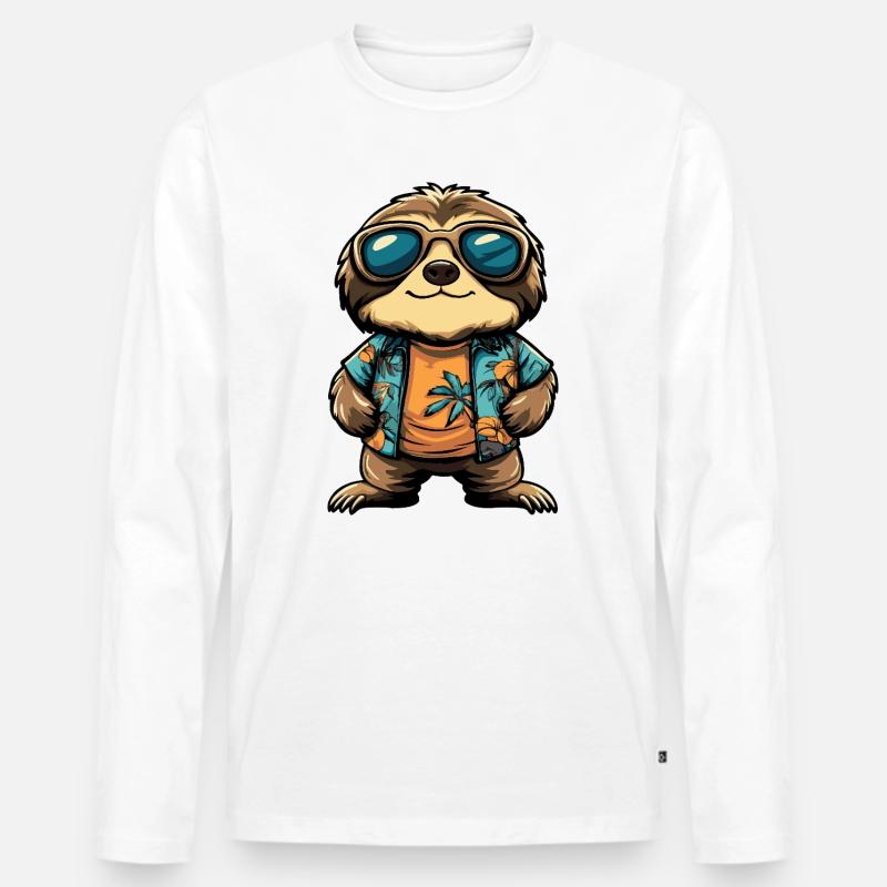 Faultier Comic Urlaub - Männer Premium Bio Langarmshirt - Weiß
