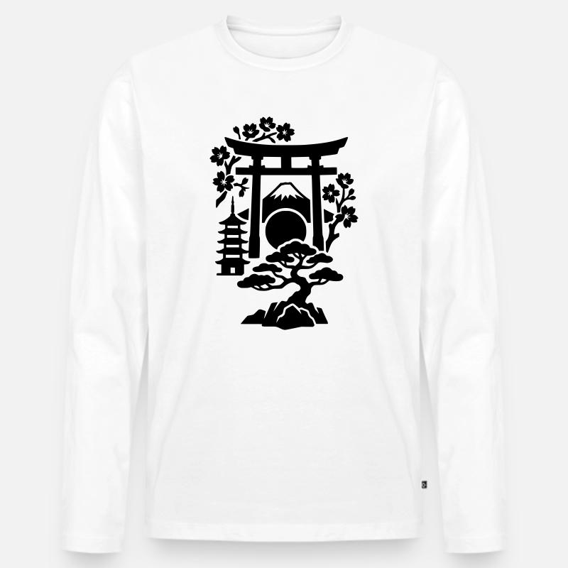Japan Silhouette - Männer Premium Bio Langarmshirt - Weiß