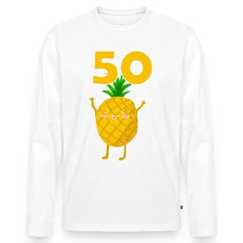 50 Years Old Pineapple Birthday - Men's Premium Organic Long Sleeve Shirt - white - Front - Nico (187cm)