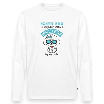 Des jours meilleurs avec mon bichon maltais – Chien de dessin animé mignon - T-shirt manches longues Premium bio Homme - blanc - Devant - Nico (187cm)