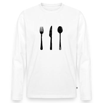 Cutlery Gift, fork knife spoon cook kitchen - Men's Premium Organic Long Sleeve Shirt - white - Front - Nico (187cm)