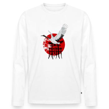 Japon | Tori | | du soleil Grue | Bambou - T-shirt manches longues Premium bio Homme - blanc - Devant - Nico (187cm)